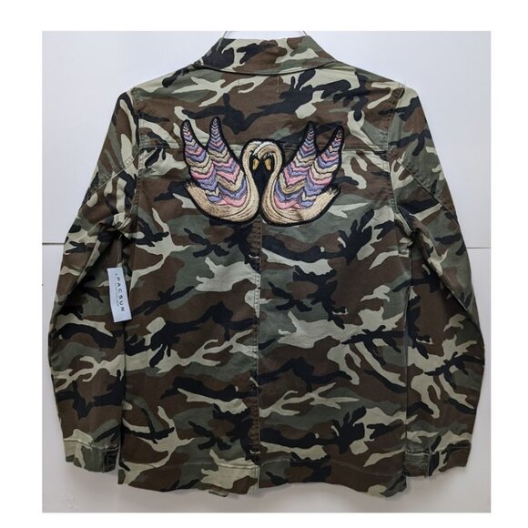 NEW PacSun Women's  Size S Camo Rose Swans Flower Embroidered Jacket Shacket - Picture 3 of 12